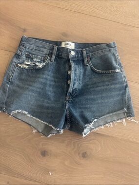 Agolde Parker Dark Wash Distressed Denim Cutoff Shorts